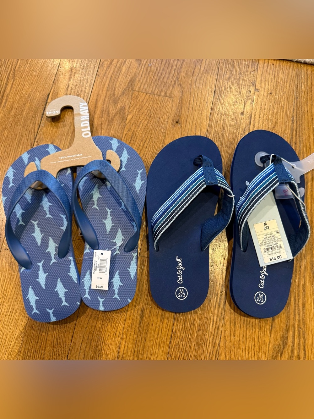 Old Navy Navy Blue Kids' Striped and Shark Print Flip Flops